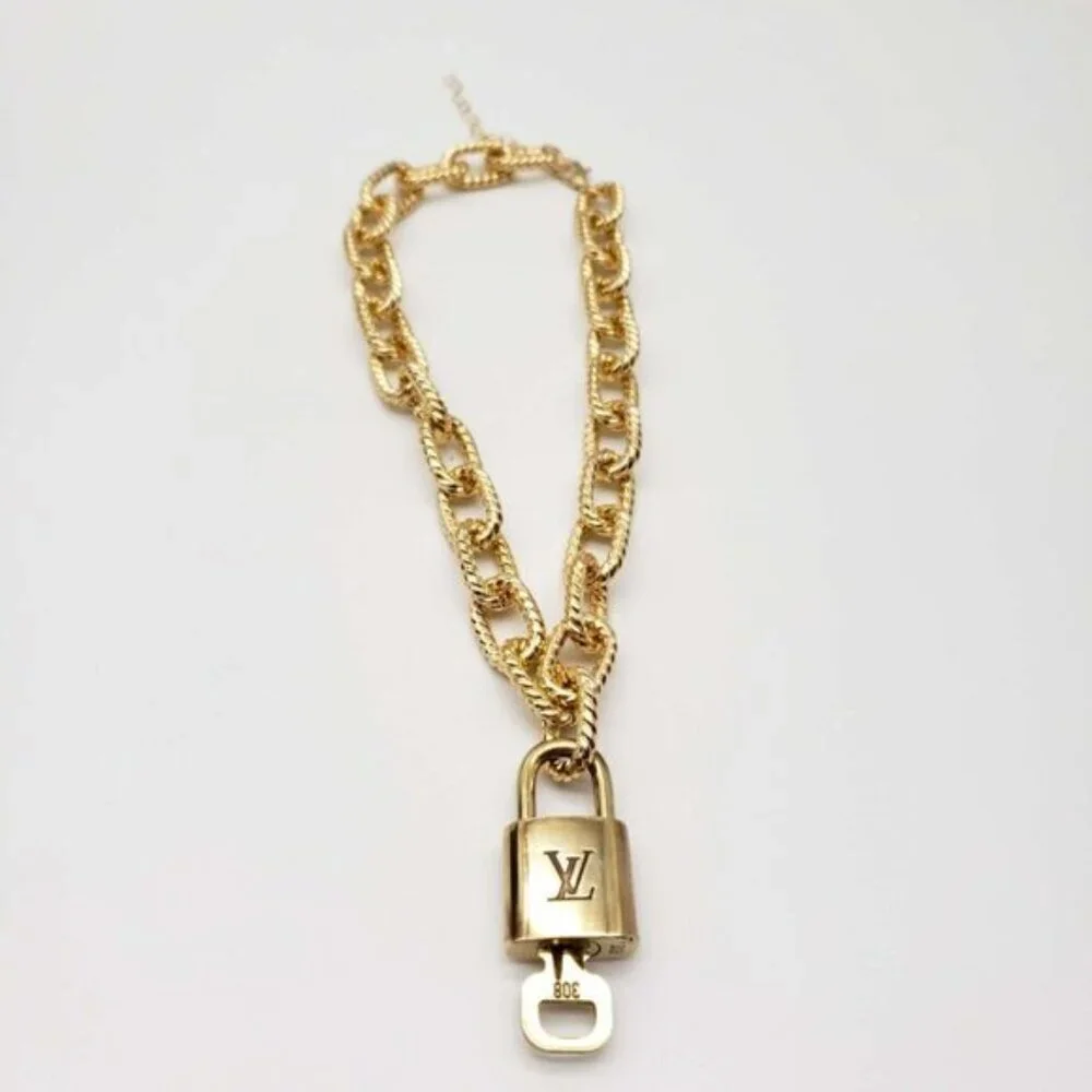 Authentic Louis Vuitton Lock and Key Gold Color with Gold Plated Chain Necklace - Picture 9 of 10